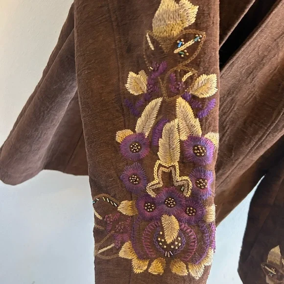 Coldwater Creek Beaded Embroidered Brown Open Front Jacket Floral Boho Women’s - Picture 5 of 10
